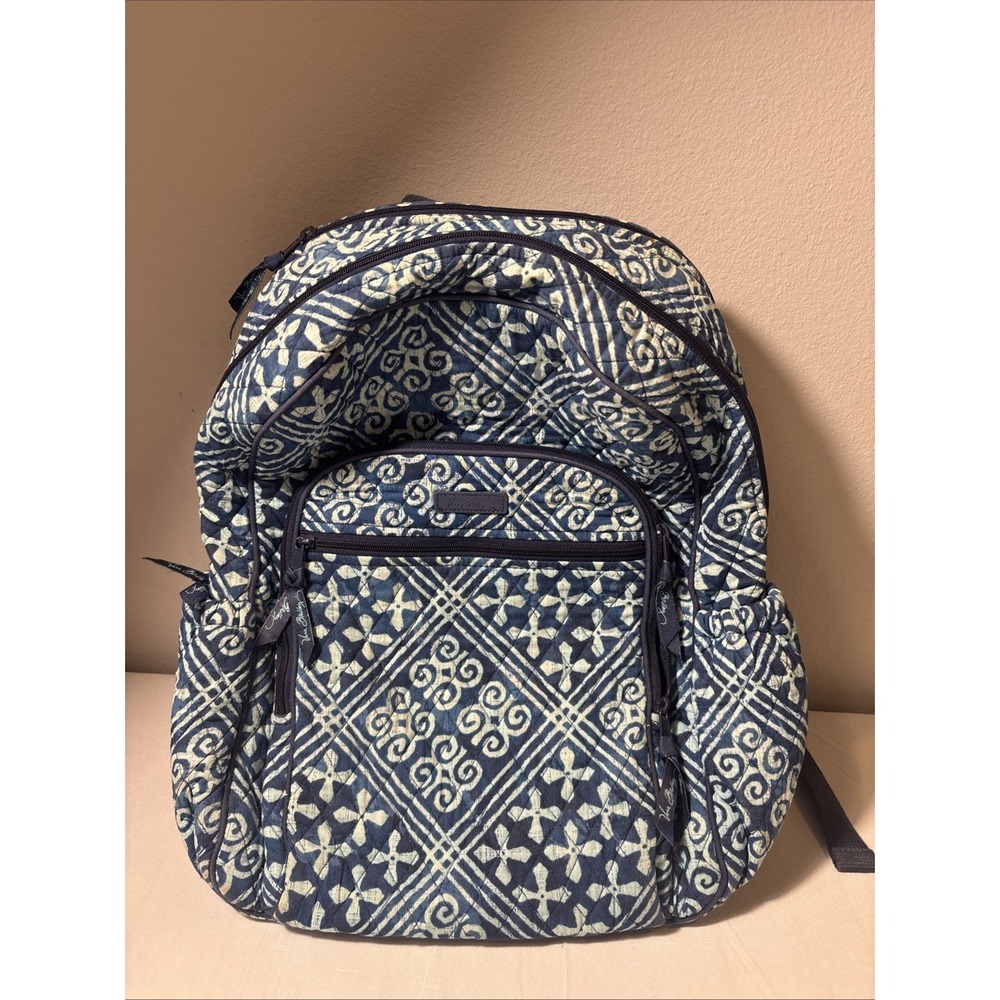 Vera Bradley Cuban Tiles Campus Tech Backpack RETIRED Blue Laptop Compartment
